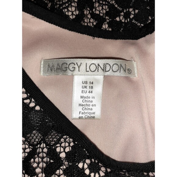MAGGY LONDON Size 14 Sheath Dress Black Floral Lace Pink Lining Long Sleeve - Picture 6 of 6